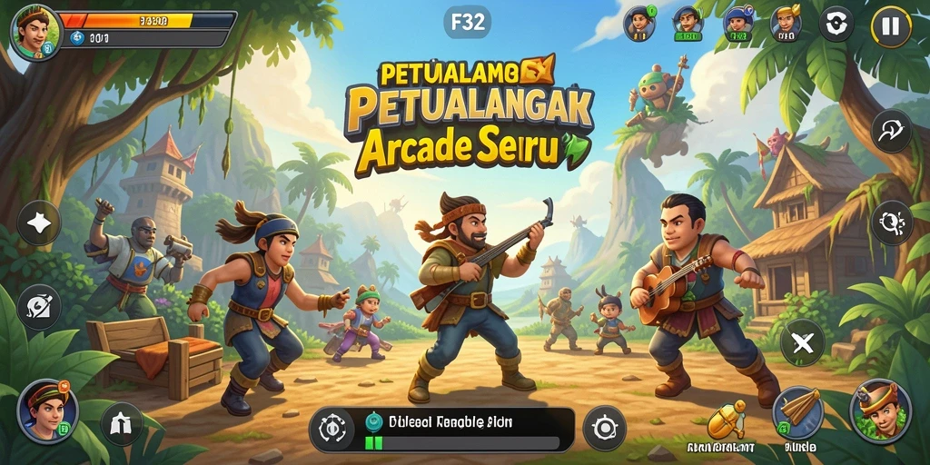 Tangkapan layar F32 menampilkan gameplay dinamis dengan karakter yang penuh aksi.
