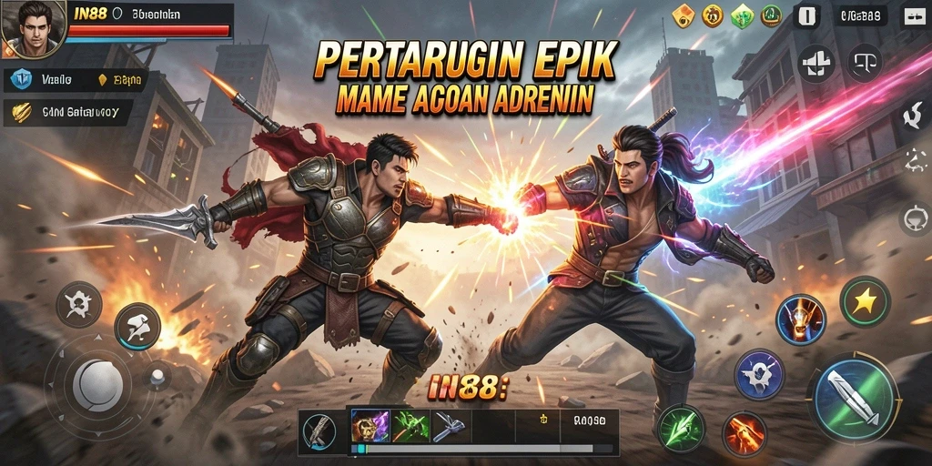 Tangkapan layar utama IN88 menampilkan aksi pertarungan mendebarkan.