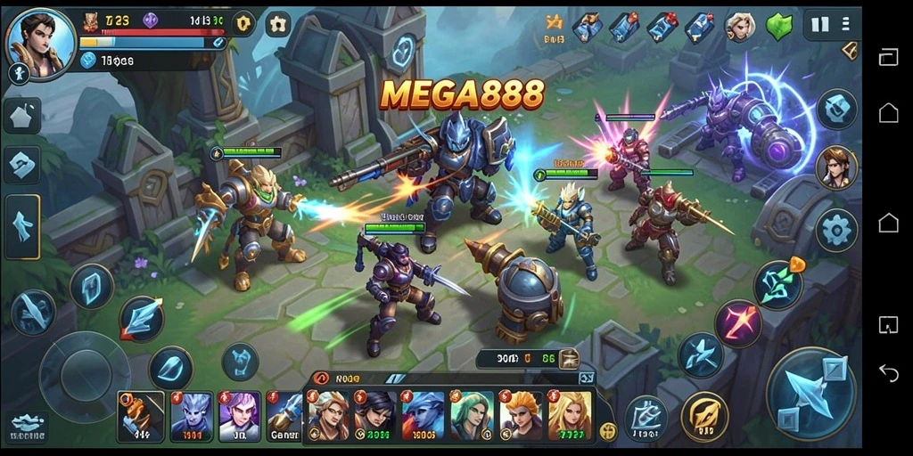 Screenshot utama MEGA888 menampilkan aksi strategi yang menarik.