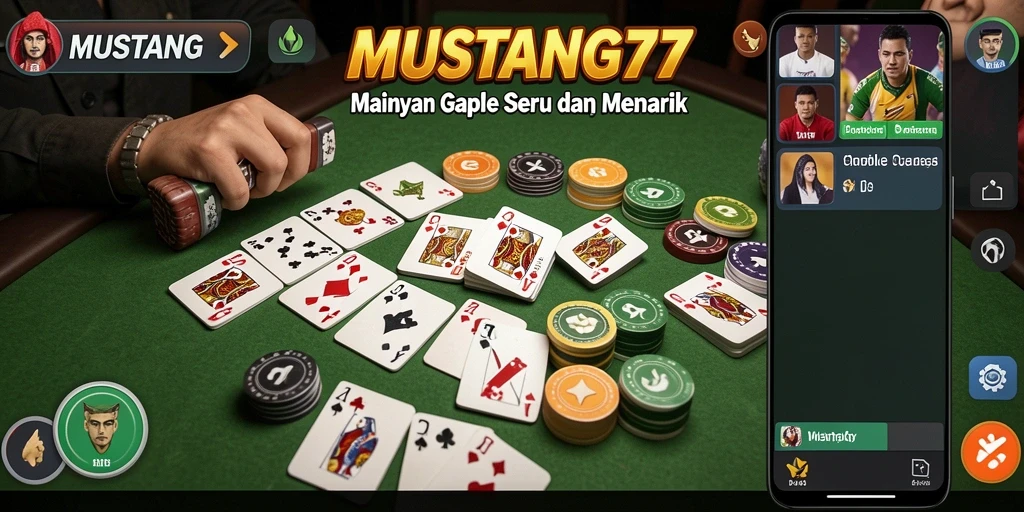 Tampilan gameplay Gaple yang menarik dan seru di MUSTANG77.