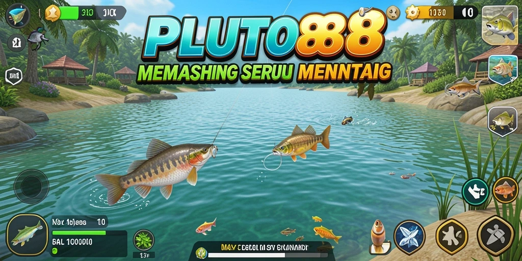 Tampilan gameplay seru dari PLUTO88 saat menangkap ikan di laut.