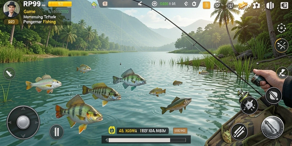 Tampilan gameplay RP99 yang menampilkan pengalaman memancing yang realistis.