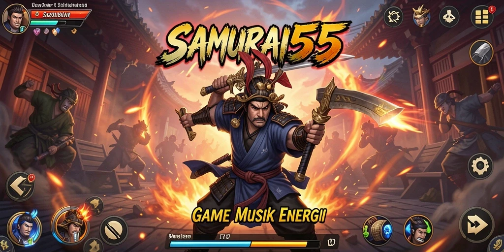 Screenshot gameplay SAMURAI555 yang menunjukkan aksi musik yang intens.