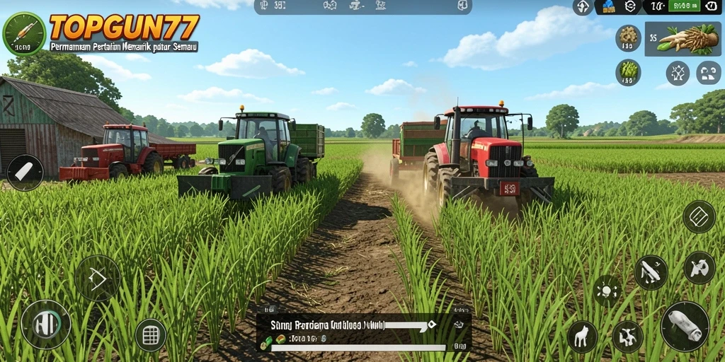 Screenshot gameplay TOPGUN77 yang menampilkan aktivitas bertani.