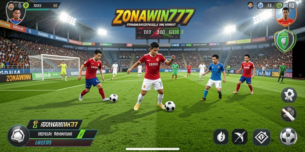 Tampilan utama gameplay ZONAWIN777 menampilkan aksi seru sepak bola.